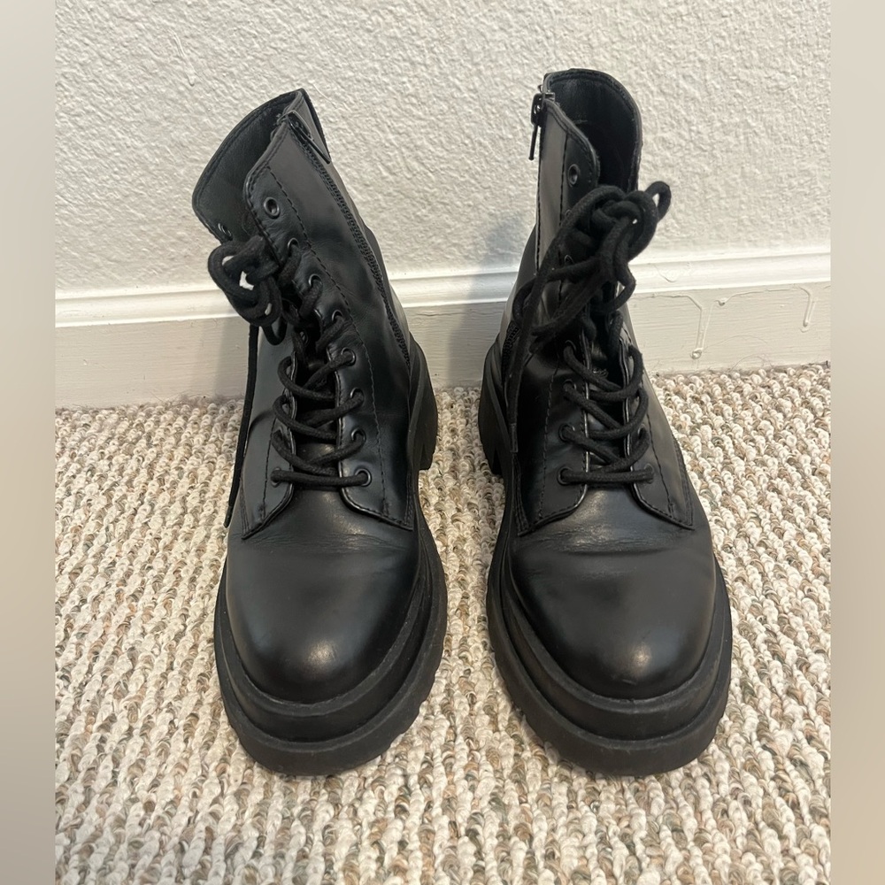 Steve Madden Genuine Leather Combat Platform Boots - Size 10